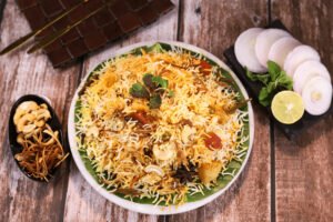 Vegetable biriyani popadoms indian